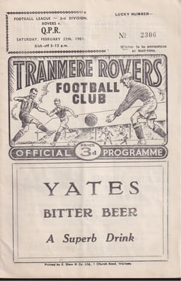 Tranmere Rovers v Queens Park Rangers Match Programme 1961-02-25